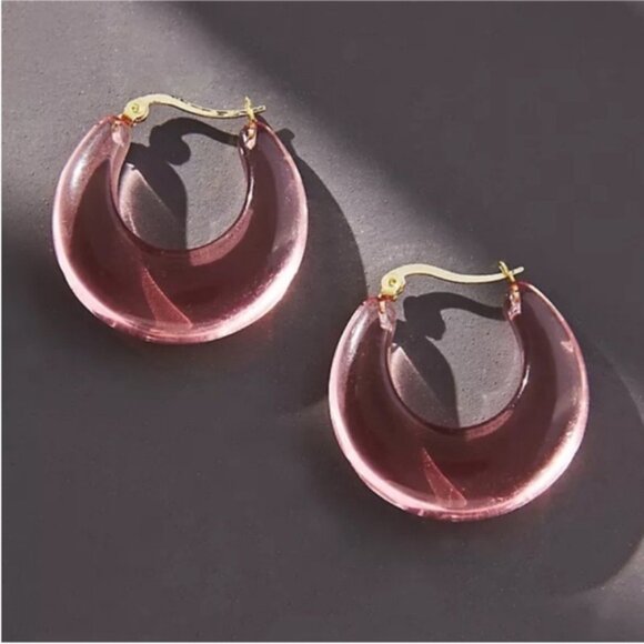 New! Anthropologie Plum Resin Hoop Earrings NWOT - Picture 1 of 2